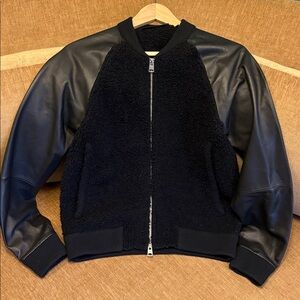 ALLSAINTS Renata Leather & Shearling Bomber Cardigan Jacket X Small